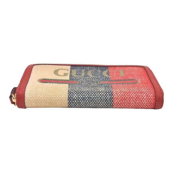 GUCCI Logo Print Long Wallet Purse Canvas Leather Red - Picture 11 of 16